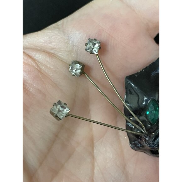 RARE Vintage Unsigned CORO CAT Head Fur Clip Rhinestone Eyes Black Cat - Picture 14 of 16